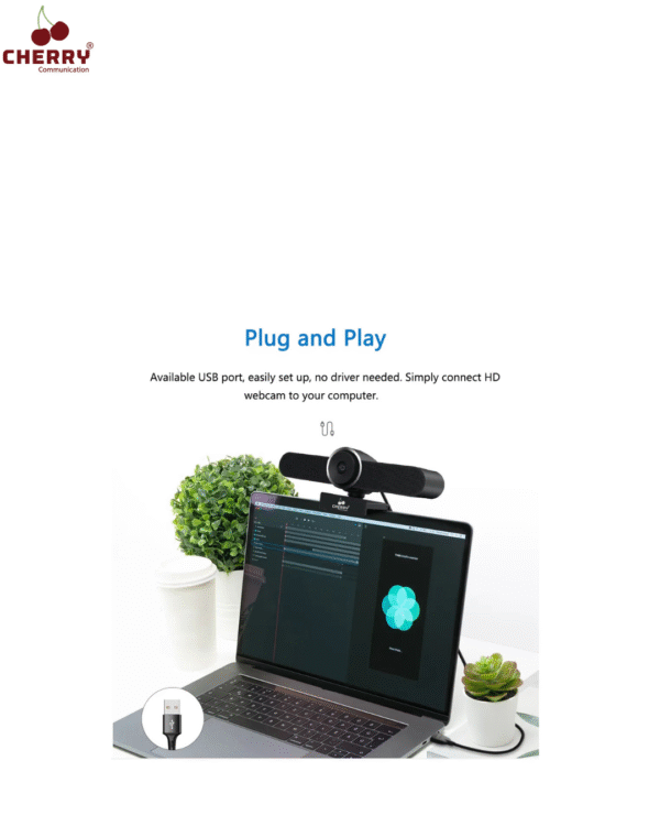 Cherry CH-1100 AL In One Conference Flyer Webcam, 3X Optical Zoom, 1080p Full HD Video, USB 3.0 Connectivity, Wide-Angle Lens, Plug-and-Play Compatibility - Image 3