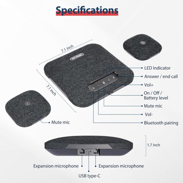 Cherry CH 710 Wireless Conference Speakerphone KIT, Bluetooth/USB Speakerphone, expansion microphones, 360° voice pickup, noise reduction. - Image 2